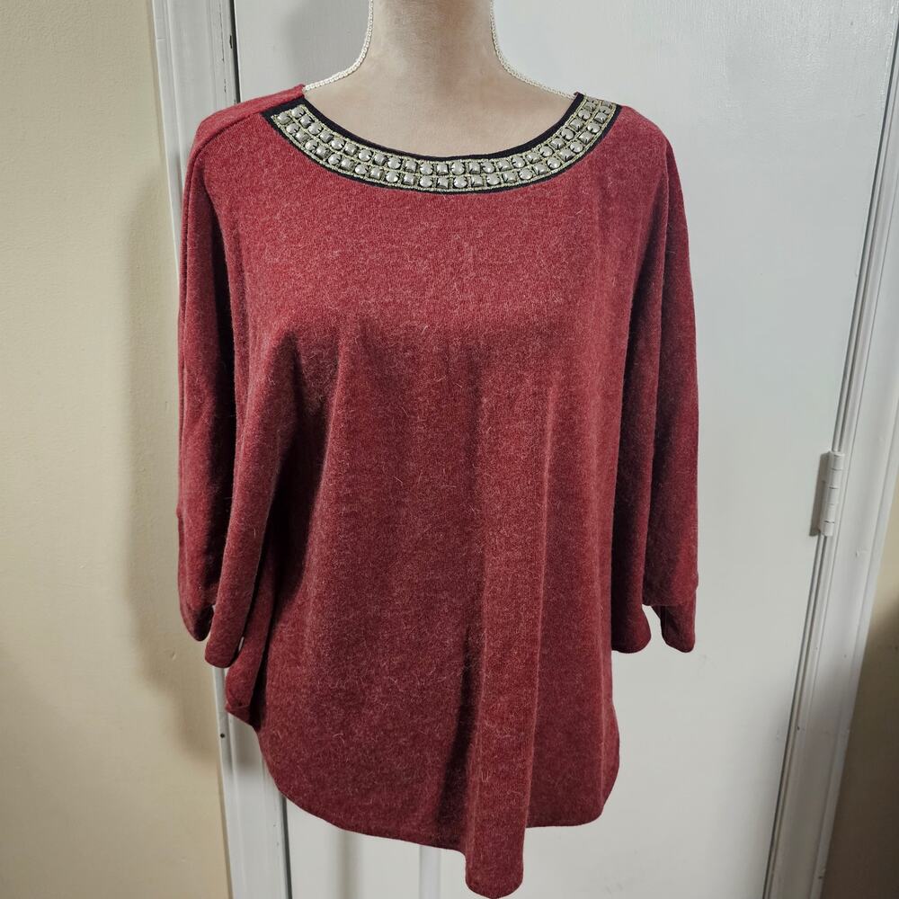 Angora Wool Blend Batwing Poncho Sweater Sz M Old Money Heritage Chic Retro
